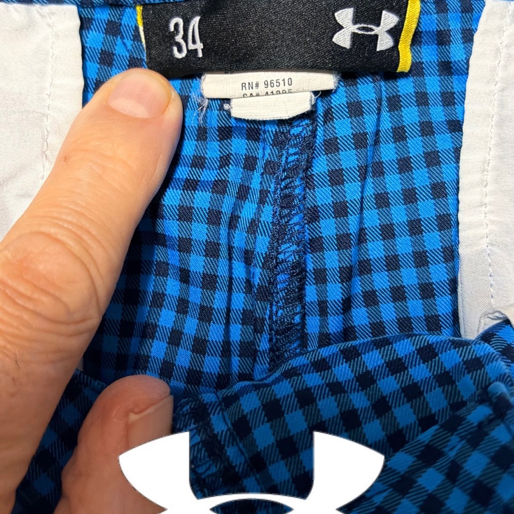 Like New Under Armour Golf DRI-FIT Blue and Black Checkered Shorts 34 - Picture 9 of 10